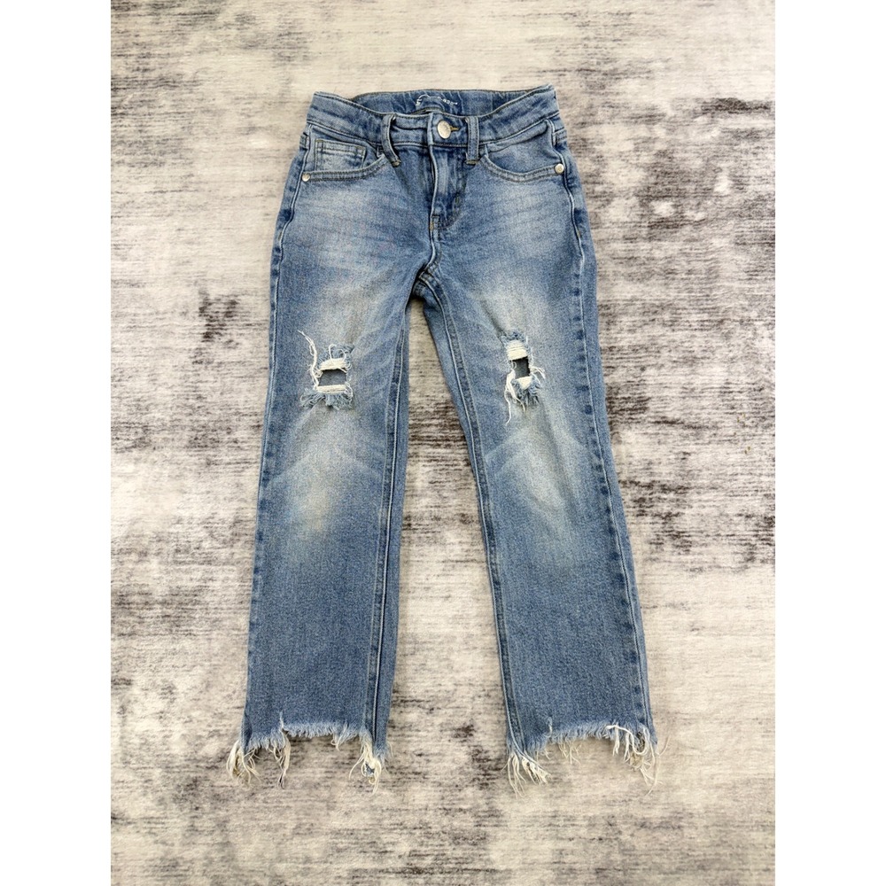 Art Class Kids Size 6 Light Wash Distressed Straight Leg Jeans Frayed Hem